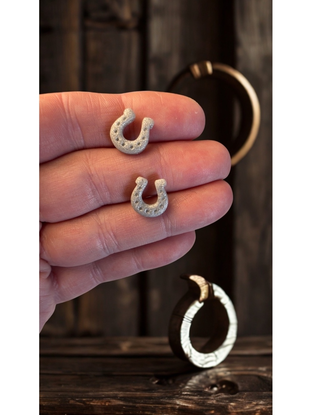 Silver Horseshoe Polymer Clay Stud Earrings | Western Stud Earrings